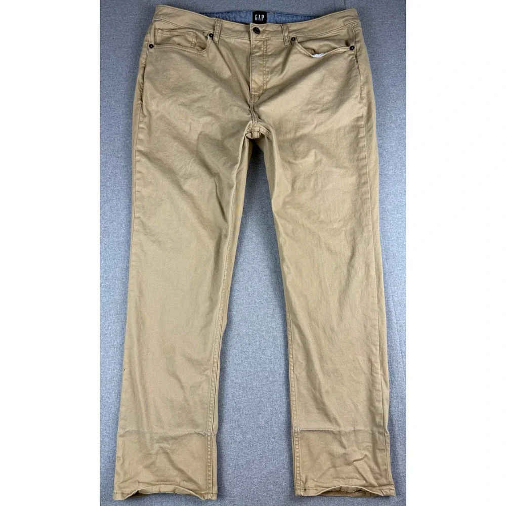 Gap 5 Pocket Pants Mens 38x30 Khaki Tan Slim Fit Stretch Twill Chino